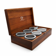 Acacia Wooden Tea Storage Box with / 6 Tins For Loose Tea