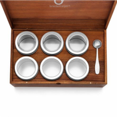 Acacia Wooden Tea Storage Box with / 6 Tins For Loose Tea