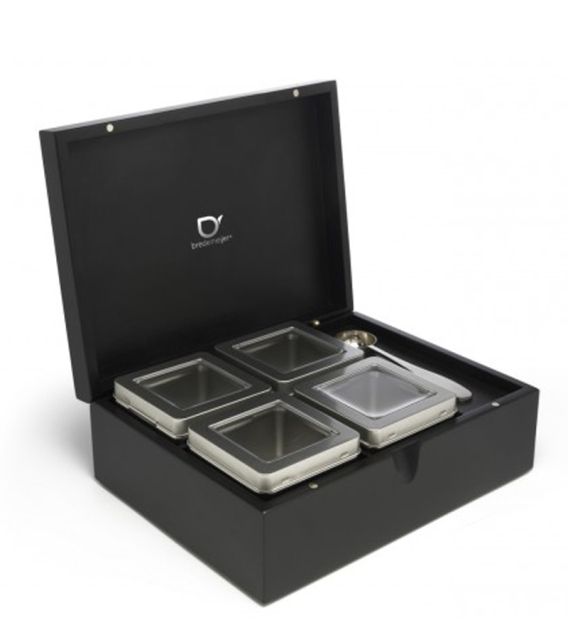 Black Wooden Tea Storage Box with 4 Tins For Loose Tea