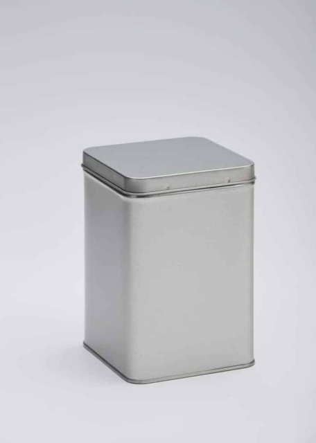 Square Tea Caddy Hinged Lid Silver 500g